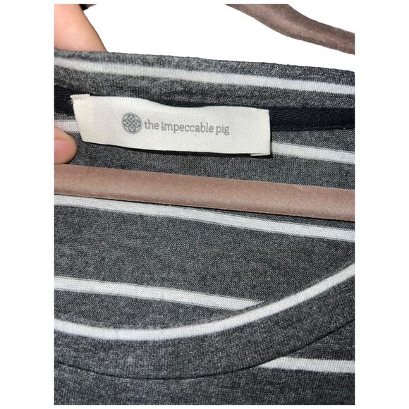 The Impeccable Pig Grey White Striped High Low Dress Size M Long Sleeve Casual - Picture 5 of 9